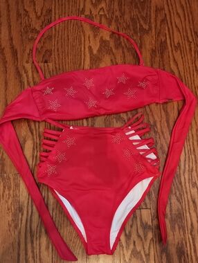 PINK Victoria's Secret Hot Pink Star Stud Two-Piece Bikini